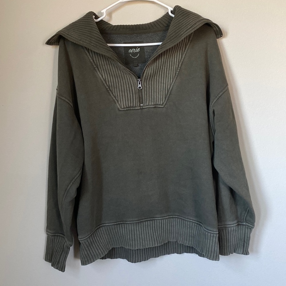 Aerie green quarter zip sweater